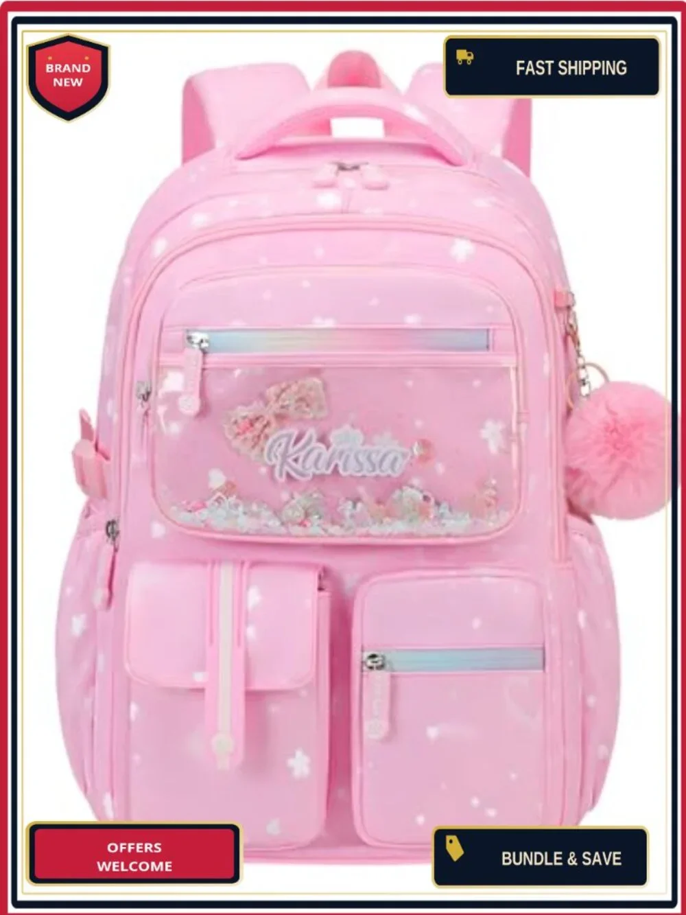 21L Lightweight Kids Backpack with 7 Pockets, Water-Resistant Polyester,